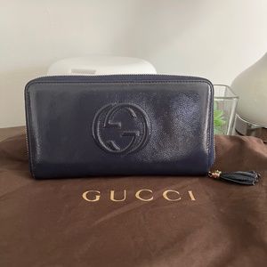 Gucci Soho Patent Zip Around Wallet, Uniform Blue Navy